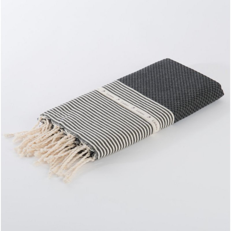 Ręcznik Hammam Fouta Waffle Stripes - Czarny - 100x200cm