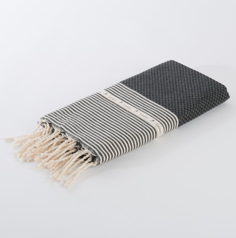 Ręcznik Hammam Fouta Waffle Stripes - Czarny - 100x200cm