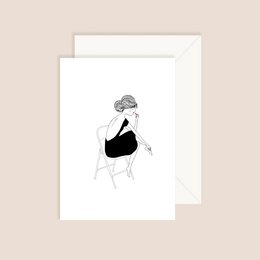 Card Barbara - Fine Lines Siddende Kvinde Sort Kjole Åben Ryg Læbestift