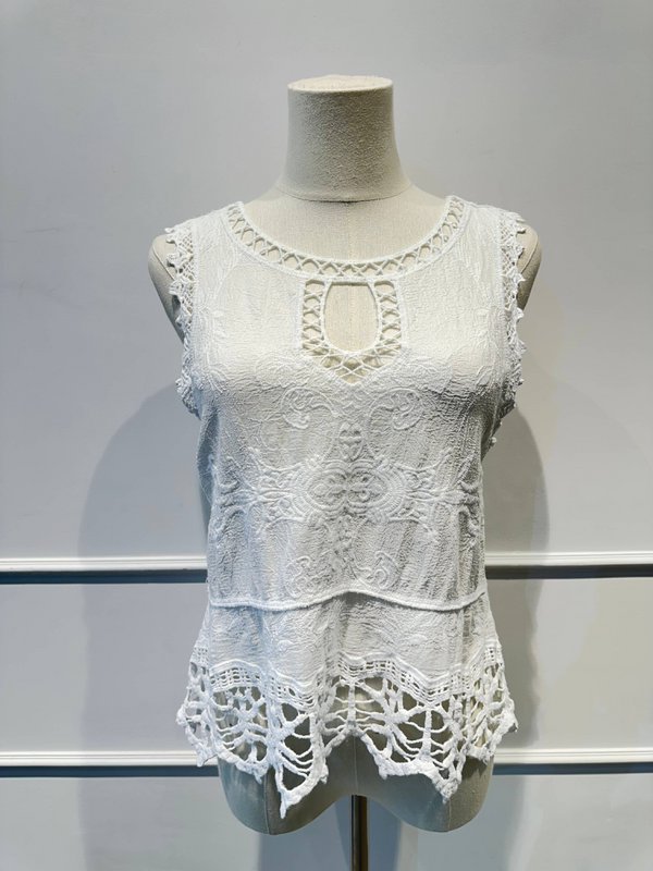 Camiseta sin mangas de encaje bordado - 100% - Made in ITALY