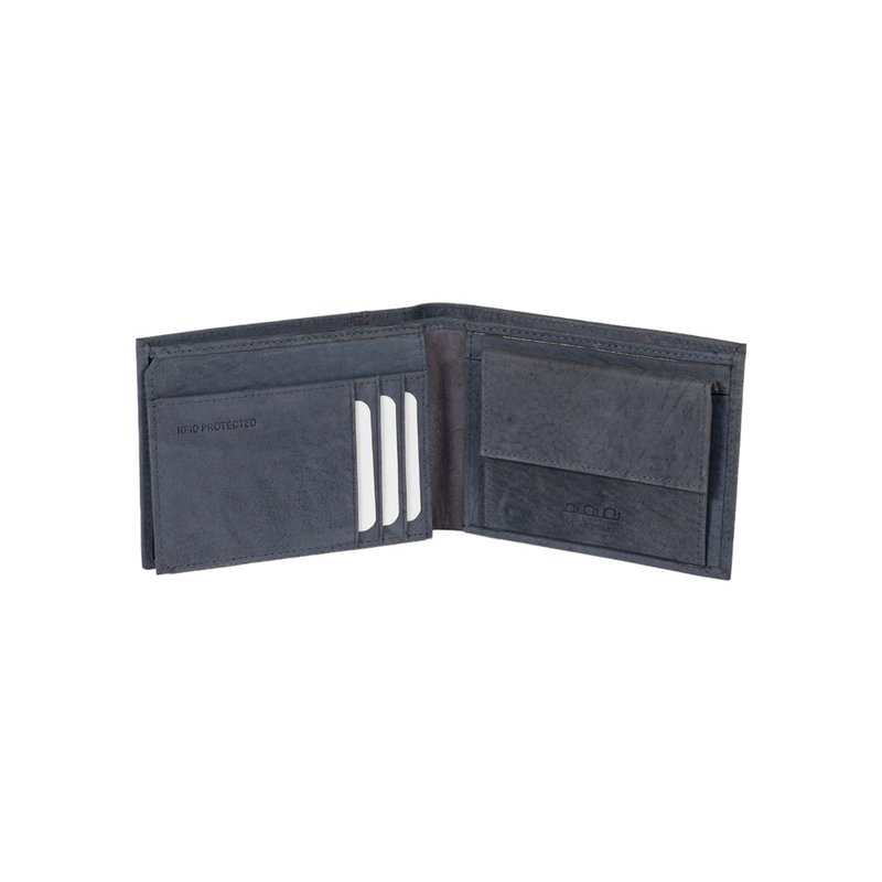 K12204DF | Men's Wallet in Genuine Full Grain Leather, Naked. Blue colour. RFID protection. Dimensions when closed: 12.5 x 9.5 x 2 cm. Packaging: Bottom/lid gift box