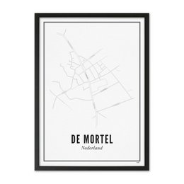  Minimalist black and white map poster of De Mortel, Netherlands. The poster features a simple, clean design with the town name and a grid-like map layout.