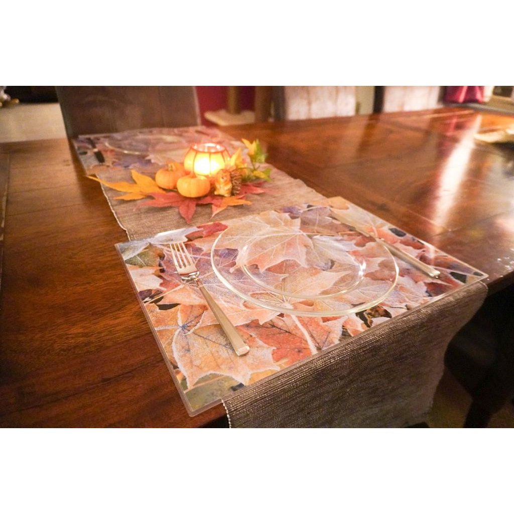 Artipics Placemats Frost Leaves Pack of 4 Autumn Winter Placemats Wipe Clean Made of Plastic 42 x 30 cm Placemats Table Decoration For Kitchen/Dining Area/Guests/Indoors/Outdoors