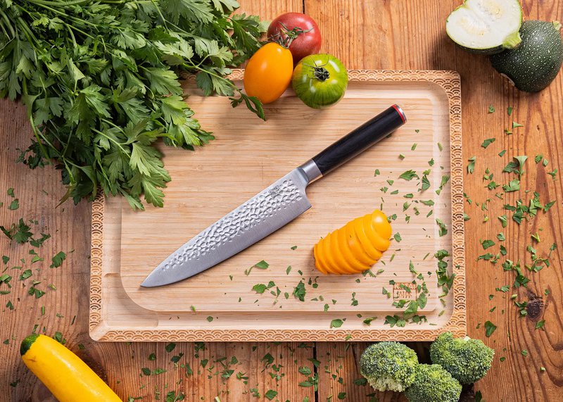 Knife - Gyuto (chef knife) with bamboo Saya and bamboo box - 200 mm blade