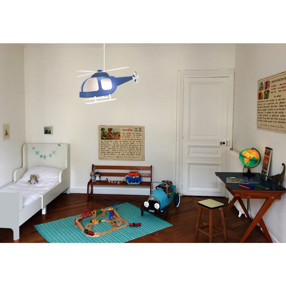 LÁMPARA COLGANTE INFANTIL HELICÓPTERO AZUL