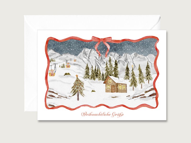 Julekort "Silent Night" - foldekort Jul | advent | Illustration | Akvarel | Akvarel | Bogstaver || HJERTE & PAPIR