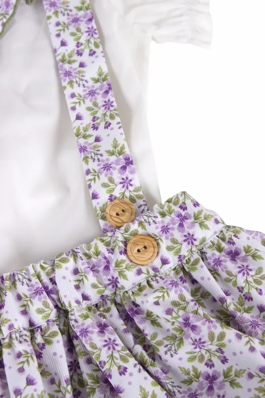 Babypige blomsterbukser med bluse, lilla
