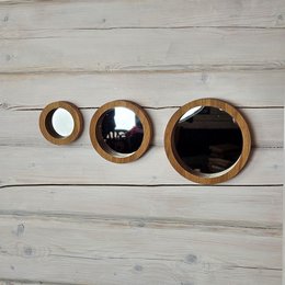 Set di 3 specchi di quercia artigianali per spazi rustici, minimalisti e di fattoria