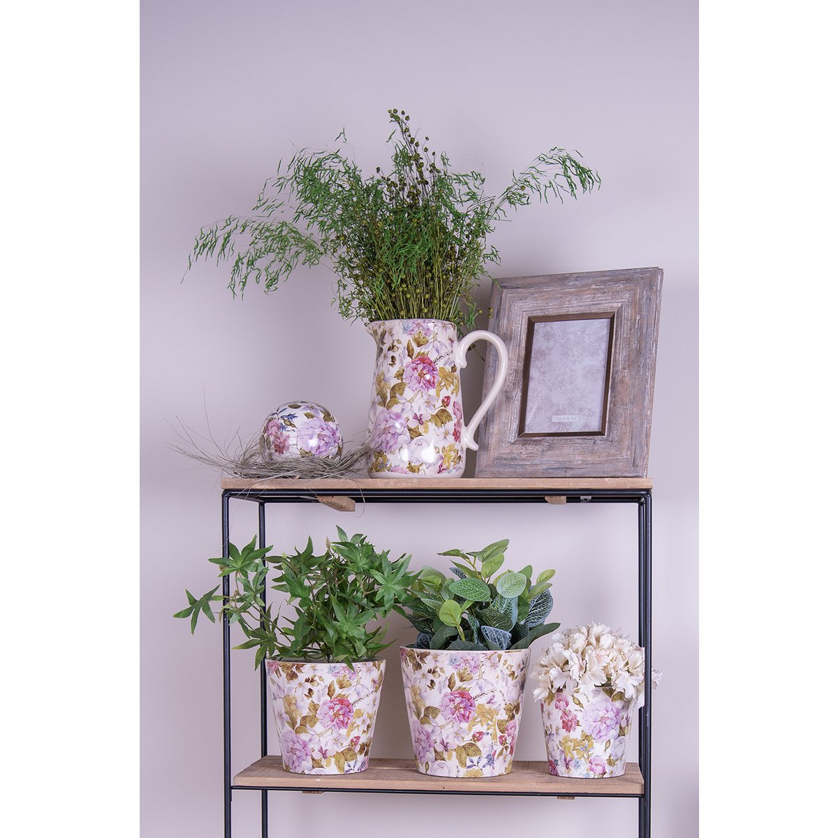 Flowerpot Ø 14x13 cm pink beige ceramic flower flowerpot inside