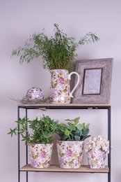 Flowerpot Ø 14x13 cm pink beige ceramic flower flowerpot inside