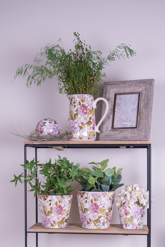 Flowerpot Ø 14x13 cm pink beige ceramic flower flowerpot inside
