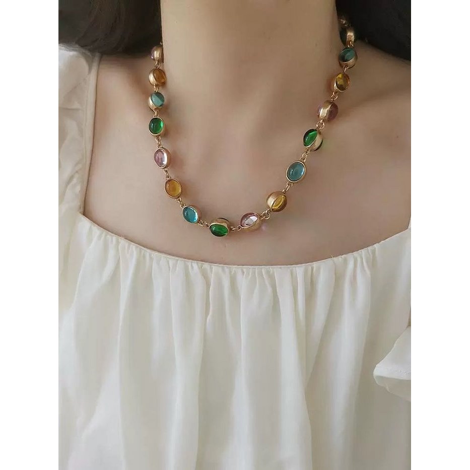 Vintage Rainbow Glass Stones Jewelry Set