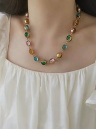 Vintage Rainbow Glass Stones Jewelry Set