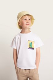  White cotton t-shirt with a print of a crocodile riding a scooter, suitable for kids aged 18 months to 11 years.

The product is a white cotton t-shirt with a print of a crocodile riding a scooter. The t-shirt is available in sizes ranging from 18 months to 11 years, making it suitable for kids. The print features a playful and whimsical design of a crocodile on a scooter, which could appeal to young children.