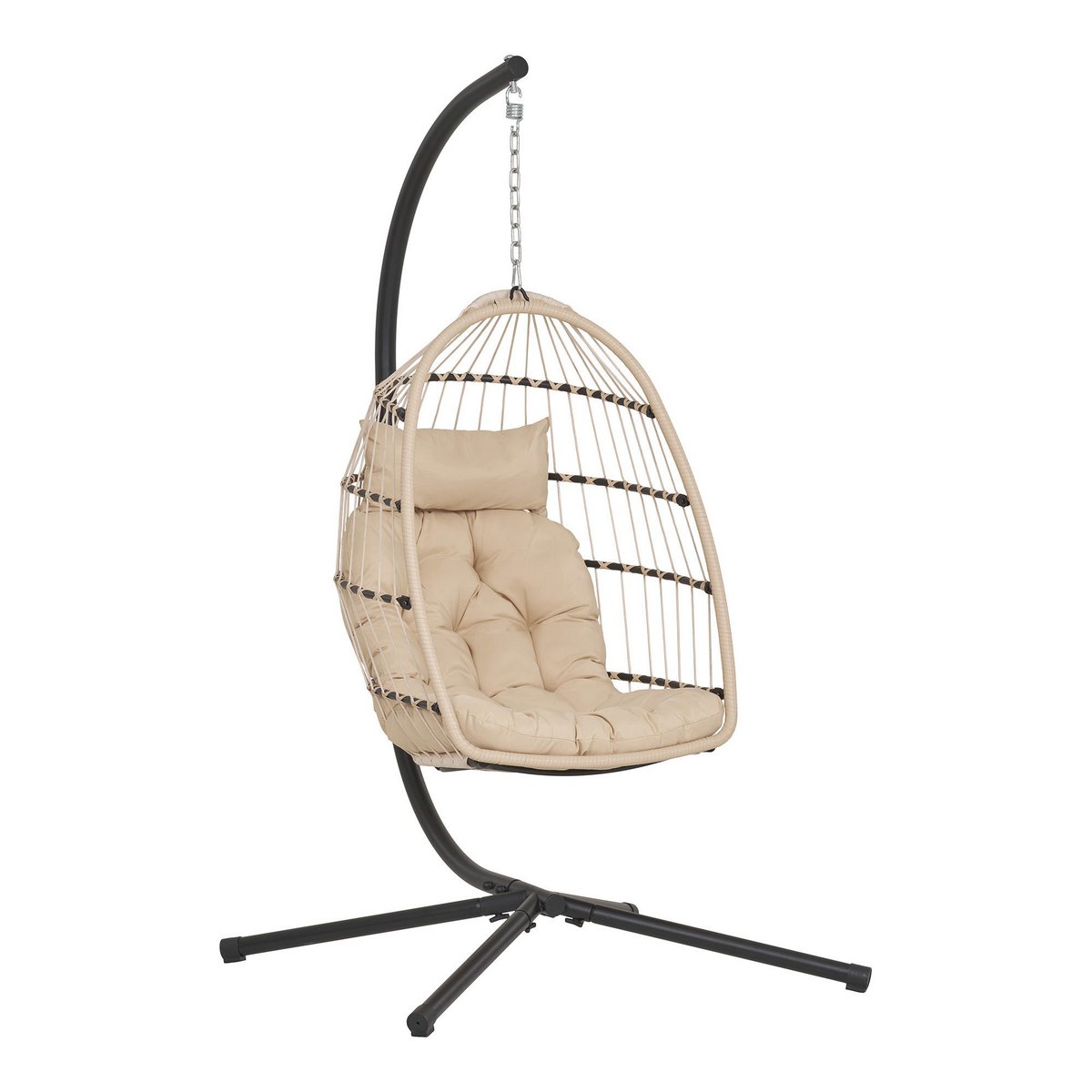 Patras Hanging chair, steel stand, foldable seat, incl. cushions, beige/grey/black