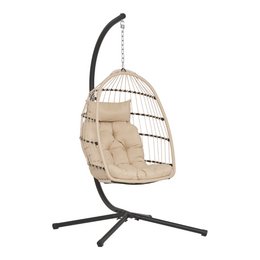 Patras Hanging chair, steel stand, foldable seat, incl. cushions, beige/grey/black
