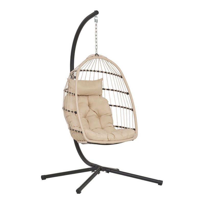 Patras Hanging chair, steel stand, foldable seat, incl. cushions, beige/grey/black