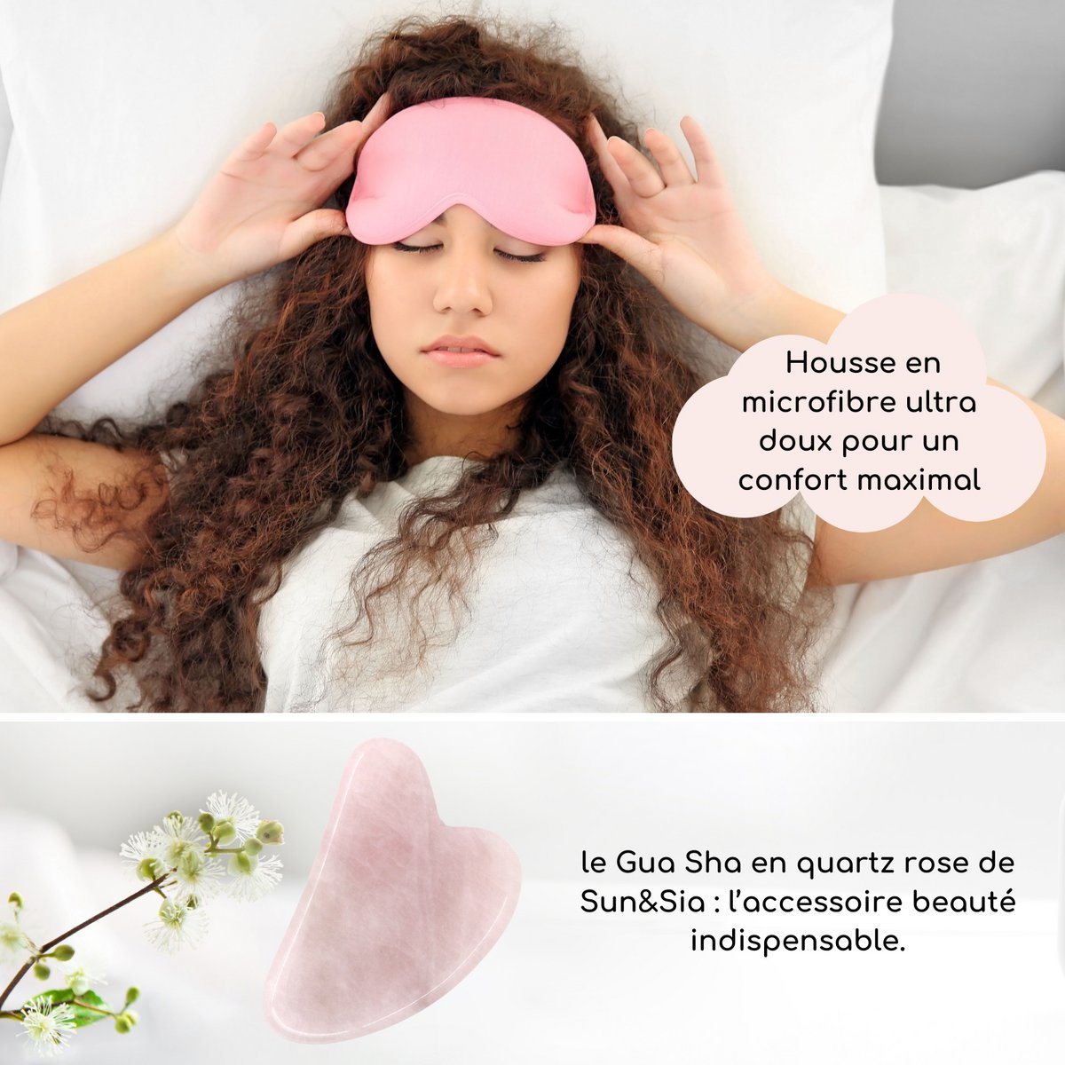 Maska na oczy ThermoConfort i zestaw Gua Sha z kwarcu różowego – Termoterapia – Niezbędne akcesoria kosmetyczne – Kamień naturalny – Narzędzie do liftingu