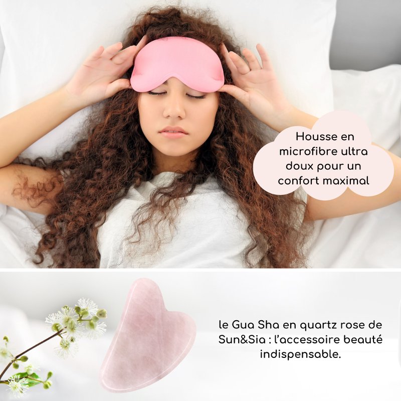 ThermoConfort Eye Mask og Rose Quartz Gua Sha Kit – Termoterapi – Essential Beauty Accessories – Natural Stone – Lifting Tool