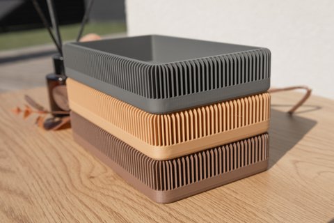 Modern Ribbed Square Organizer in Earthy Tones – Minimalist Desk, Vanity, or Home Storage Solution, Minimalist Modern Office Design Decor