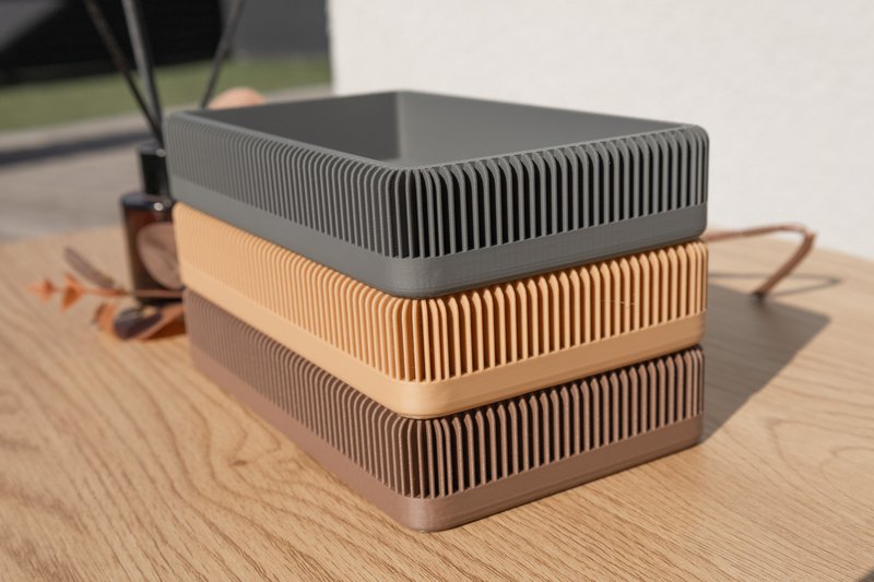 Modern Ribbed Square Organizer in Earthy Tones – Minimalist Desk, Vanity, or Home Storage Solution, Minimalist Modern Office Design Decor
