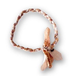 Warm beige bandana necklace with braided cord and shell charm