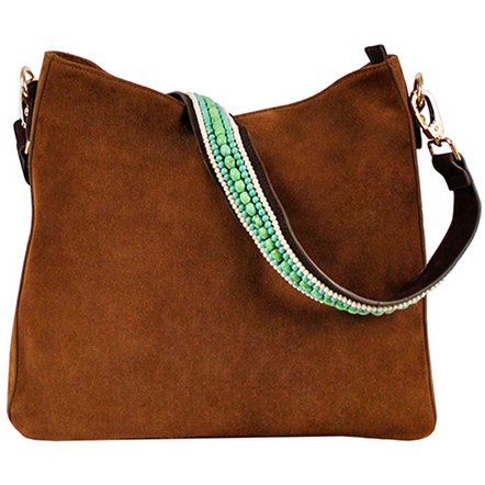 BOHO IBIZA BAG - Mint Ivory shoulder strap (70cm) + Suede bag (Cognac)