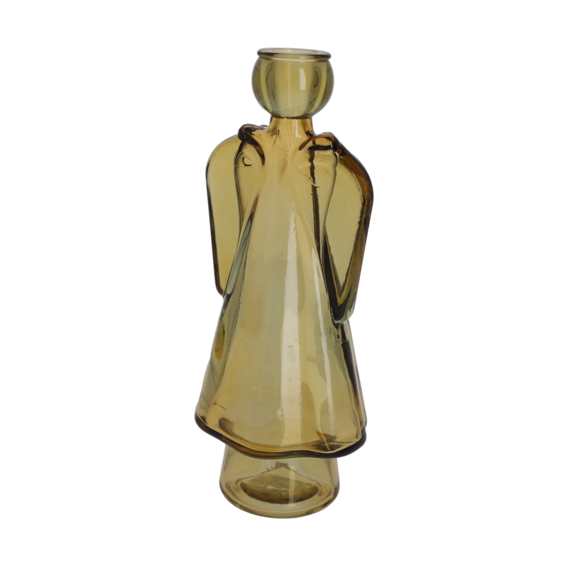 Yellow glass angel candle holder h 24x10x8 cm