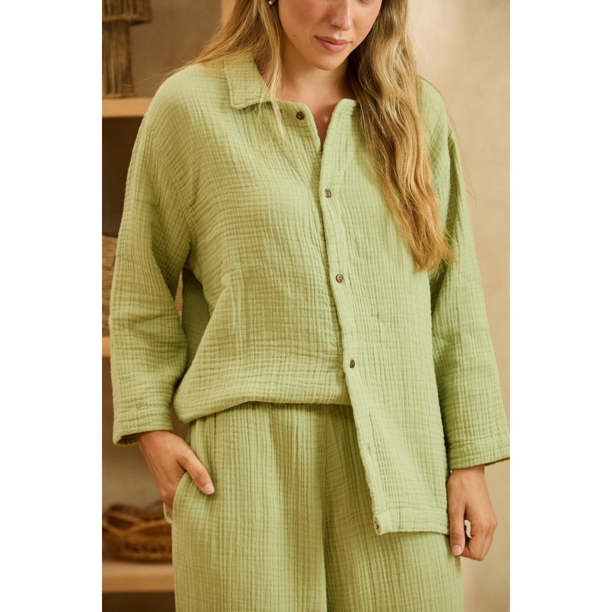 Aardegroene mousseline pyjama