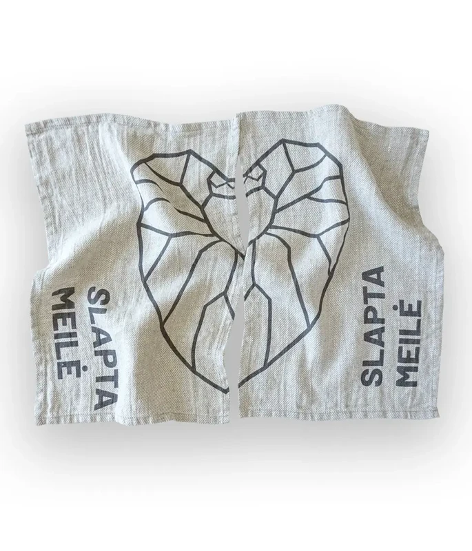 Linned badehåndklæde sæt Secret Love Grå/Sort 2 stk.