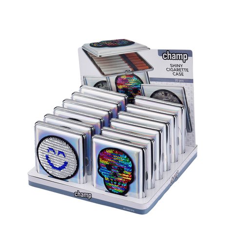Pailletten-Zigarettenschachtel x12: Smiley und Totenkopf