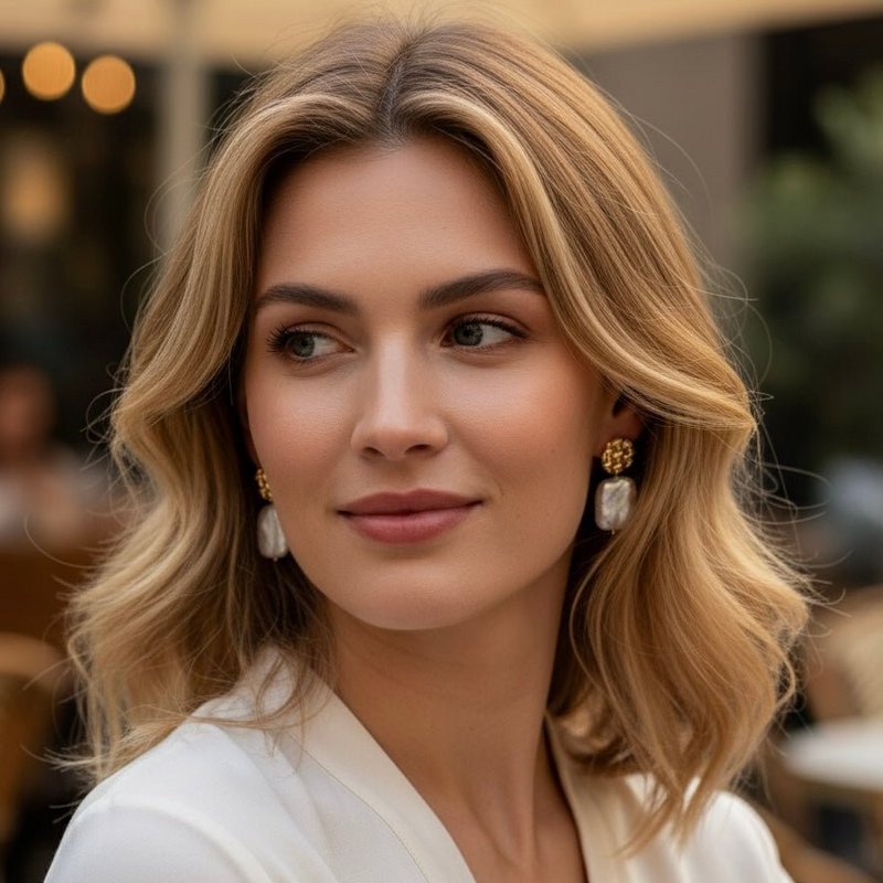 ARYA – Ohrringe mit rechteckiger Barockperle und Goldnadel