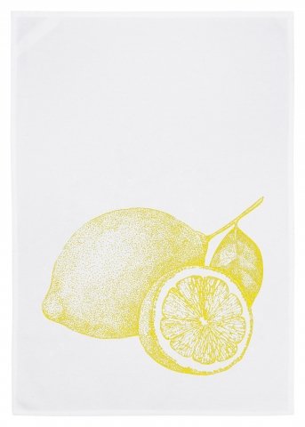 Theedoek wit, LEMON, geel
