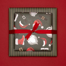 Grünes Weihnachts- Geschenkpapier mit Nikolaus Outfit und grünen Streifen, edles Geschenkpapier Weihnachtsmann , Weihnachts- Geschenkpapier Männer