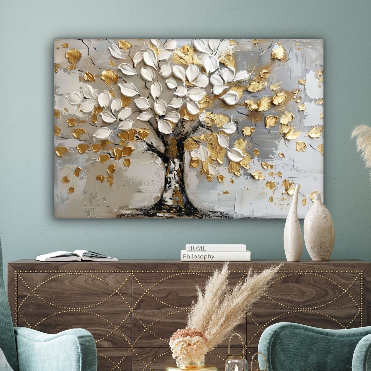 Peinture sur toile - Décoration murale - Boom - Beige - Gray - Gold - Résumé