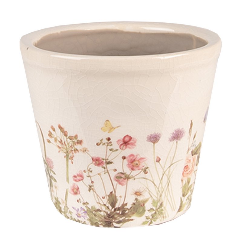 Bloempot Ø 12x10 cm Roze Beige Keramiek Bloemen Bloempot Binnen
