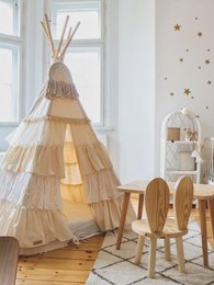 Set „Shabby Chic“ Tipi mit Rüschen und Blättermatte „Weiß“.