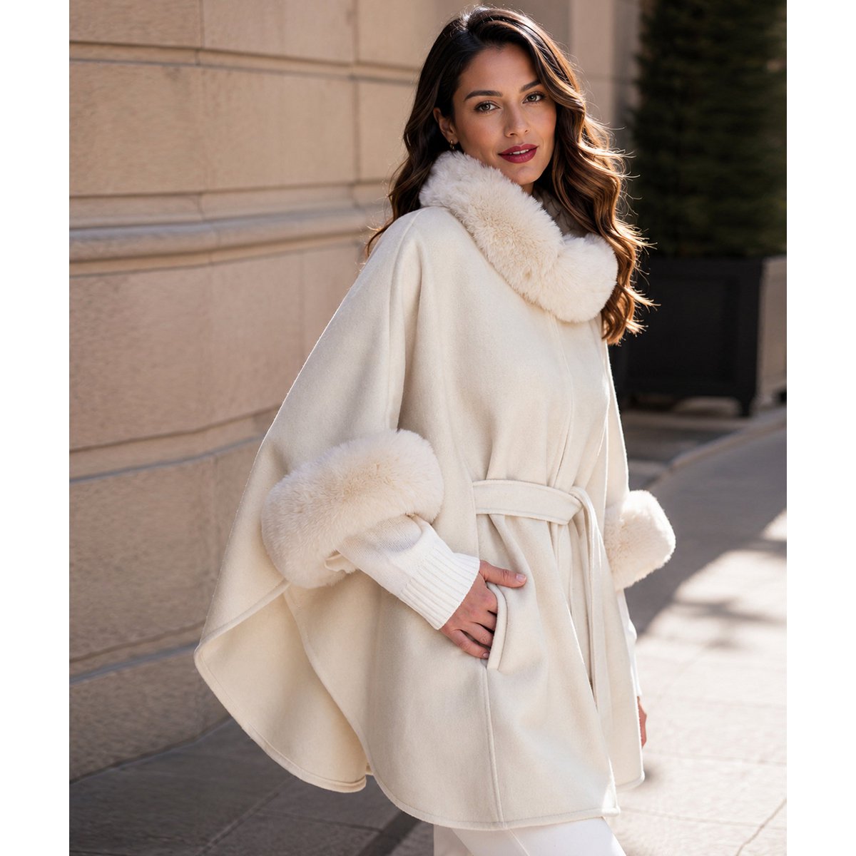Dawn - Faux Fur Trim Cape