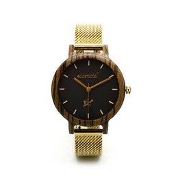 Houten en gouden dameshorloge - Melany