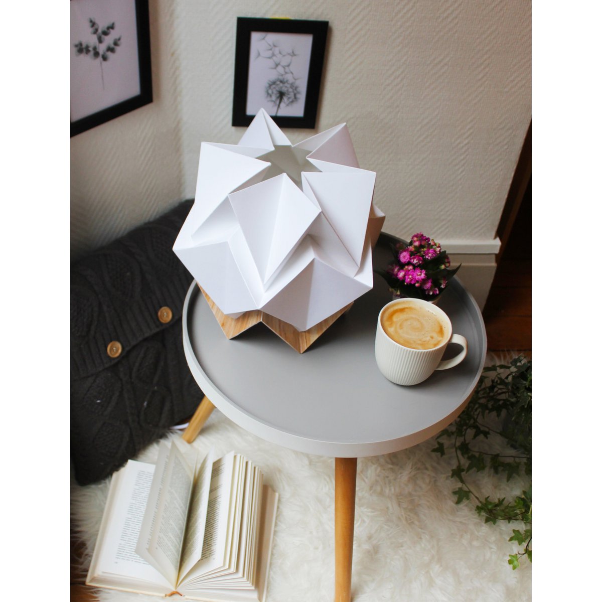 Origami tafellamp in EcoWood en papier - maat S.
