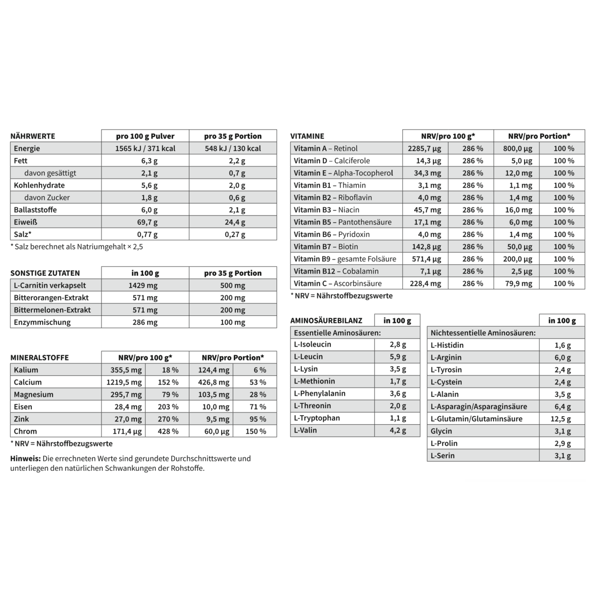 P&S SUPPLEMENTS veganes Pulver Vanille-Zimt 500g