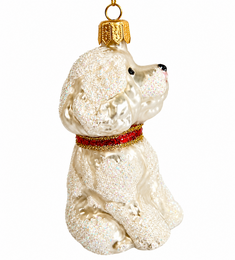 Glazen luxe kerstbal, ornament wit hondje made in Poland