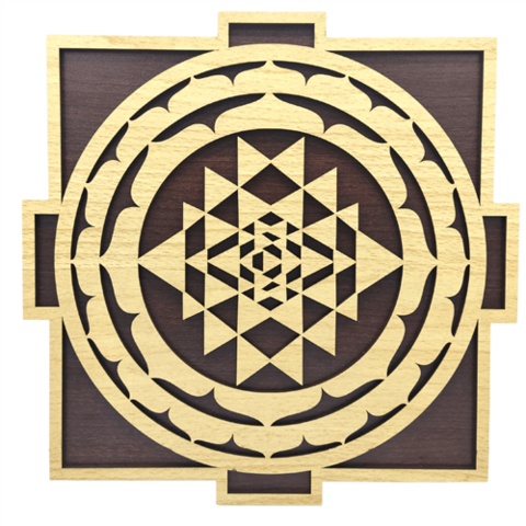 Wooden Grid Double Layer Shree Yantra 25cm Set of 2