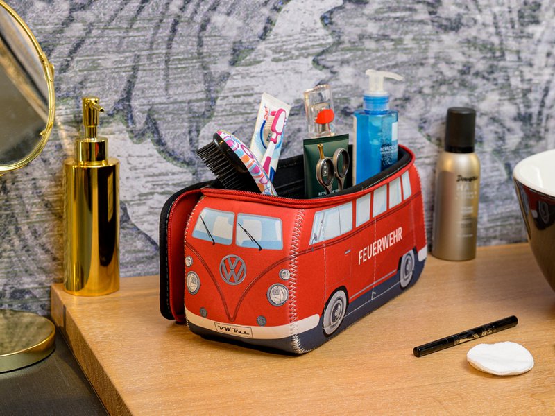 Volkswagen VW T1 Bus 3D Neopren Universal Taske, Stor - Feuerwehr/Brandbil/Rød