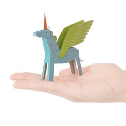 A whimsical blue and green pegacorn figurine with wings and a horn, perfect for Easter cards and decorations.