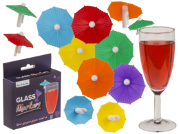  Colorful silicone cocktail umbrella glass markers, round shaped drink identifiers in multiple bright colors.