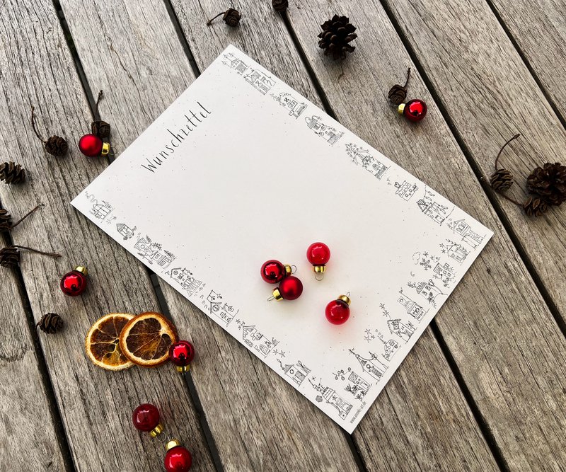 Verlanglijstpapier | Din A4 | 25 vellen, ongevoerd | "Verlanglijst & winterhuisjes" | Kerstpost