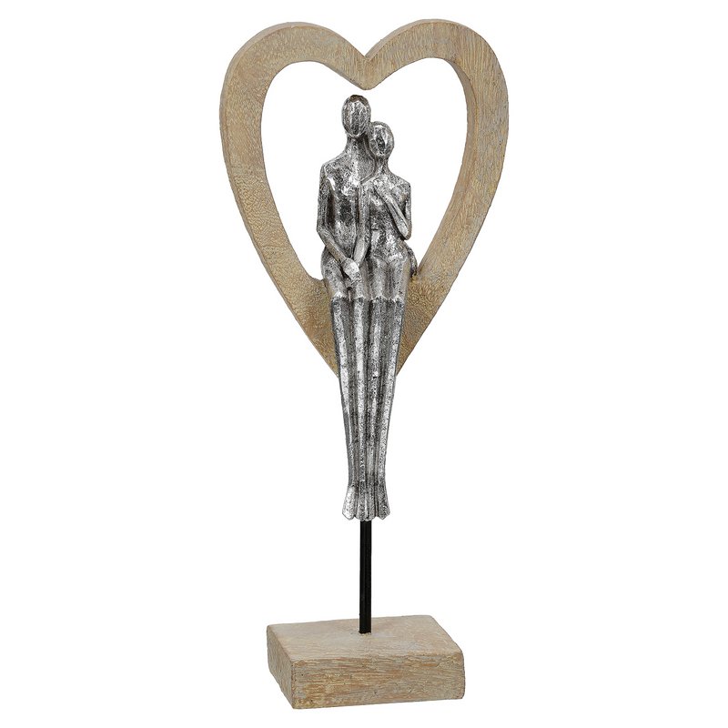 Skulptur Herz Aroha, braun, silberfarben H.34 cm