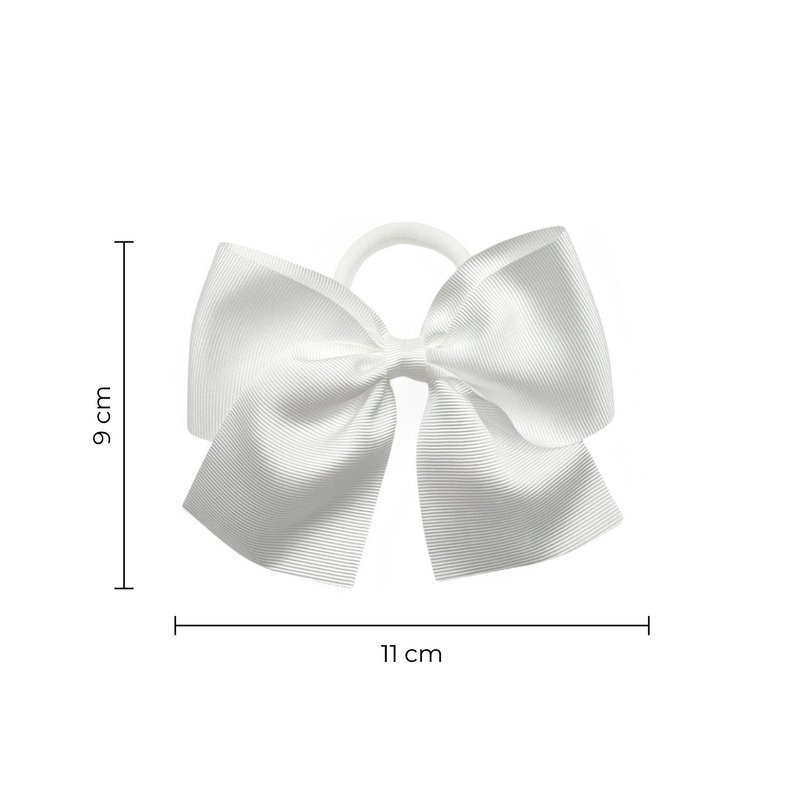 Children's hair bow with elastic band - Grosgrain ribbon - 11 x 9 cm - White