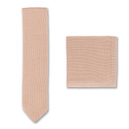 Rosenquarz-Strickkrawatte und Einstecktuch-Set